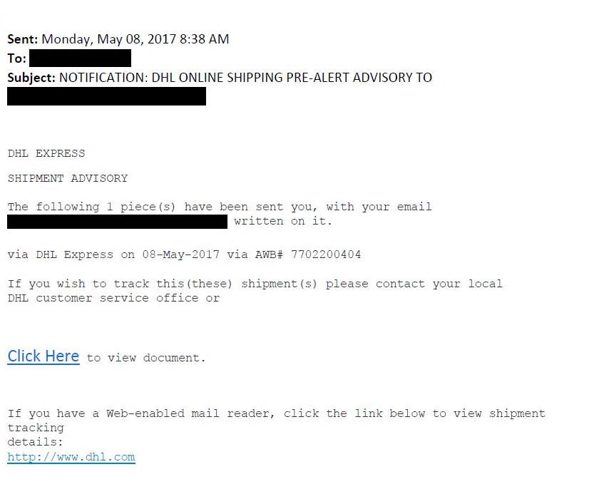 DHL spam email